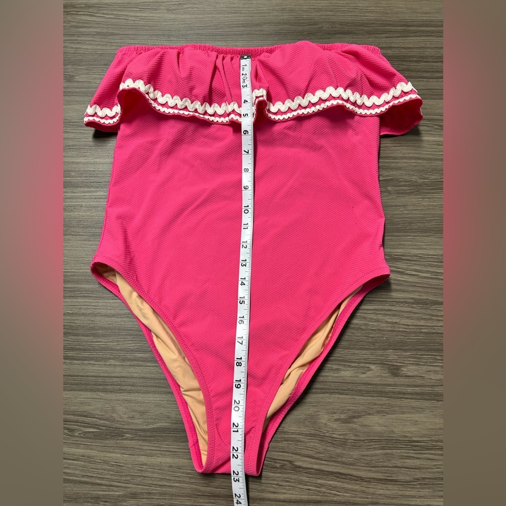J. Crew Pink Ric Rac Ruffle One Piece Swim Suit Size 10 - Picture 2 of 6